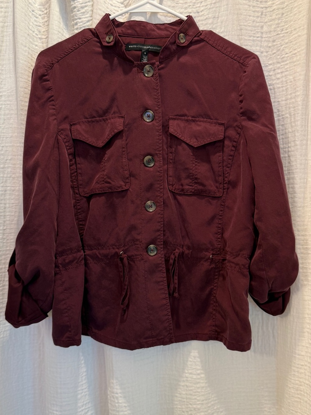 White House Black Market Soft Utility Drawstring Jacket Burgundy 100% Lyocell